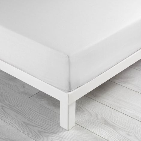 Drap housse coton lavé Linette Blanc 140x190 cm (1/4)
