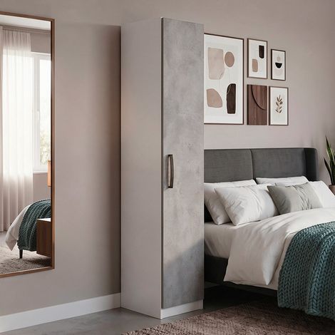 Armadio Singolo 45 cm H 247 cm 1 Anta Bianco e cemento Made in Italy (1/5)