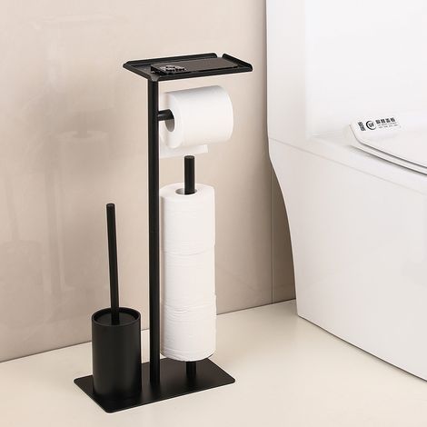 Toilettenbürsten- und Papierhandtuchhalter, modernes Design, mit Handyhalterung, inklusive Toilettenbürste, schwarz (1/5)