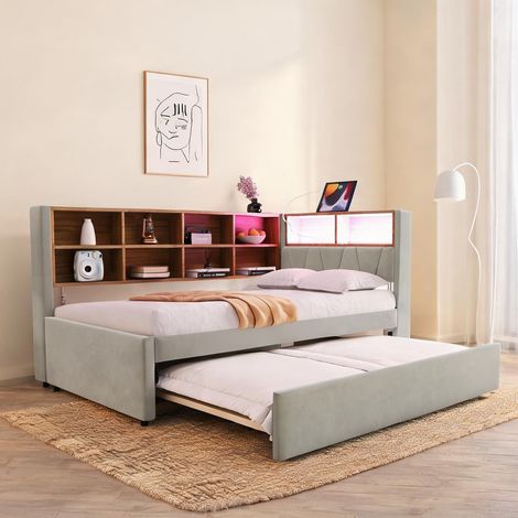 Cadre de lit coloris gris clair en flannelette 213 x 103 x 98 cm (1/5)