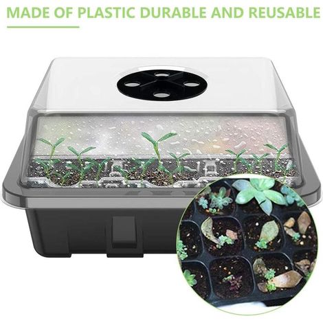 Boîte de propagation pour serre à 12 cellules, plateau de propagation pour serre, mini-serre d'intérieur avec couvercle et ventilation (1/3)