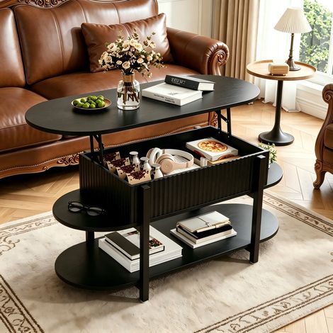 Table Basse, Table de Salon Relevable, Table Basse avec Rangement Caché et Compartiments Ouverts, pour Salon, Chambre, Petits Espaces, Bureau (1/5)