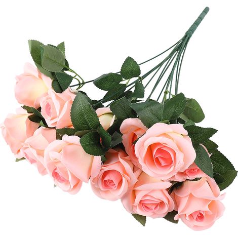 Roses artificielles à longue tige, fleurs en soie simulée d'aspect réaliste, bouquet de roses factices roses pour la Saint-Valentin, les fêtes et les mariages.