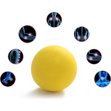 Balle de massage pour le yoga et les fascias, en caoutchouc, ronde, pour masser les pieds et détendre les muscles, tous âges, jaune. (1/5)