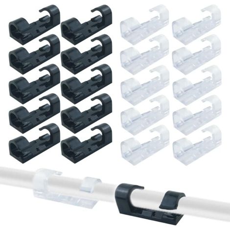 40PCS Clips Câbles, Attache Adhesif, Rangement de Accroche Fixation Auto Collant, Pads de Fixation pour Gestion des Câbles, pour Chargeur/Écouteur/Téléphone (6MM) (Blanc + Noir)