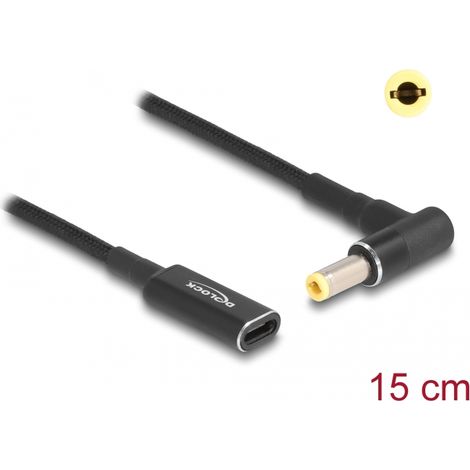 Delock Cable adaptador para cable de carga de ordenador portÃ¡til USB Type-Câ¢ hembra a 5,5 x 2,5 mm macho en Ã¡ngulo de 90Â° 15 cm