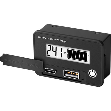 Voltmètre numérique à deux fils 8-30 V CC, testeur de capacité de batterie, voltmètre à double sortie USB-C/A, affichage numérique, alarme de basse tension et fonction de mémorisation des coupures de (1/5)