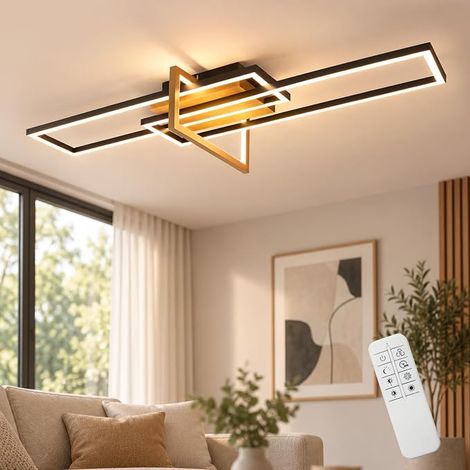 GBLY LED Deckenleuchte Moderne 46W Deckenlampe Geometrisches Design Schwarz und Gold Einstellbare Farbtemperatur 3000K-6500K Dimmbar 10%-100% Mit Fernbedienung Für Wohnzimmer Schlafzimmer Küche Energi (1/5)