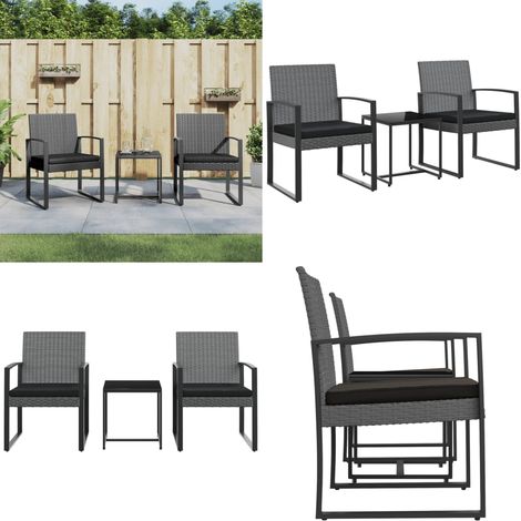 Set Pranzo da Giardino 3 pz con Cuscini Rattan PP Grigio Scuro - Sedie da pranzo - Tavolo da pranzo da giardino