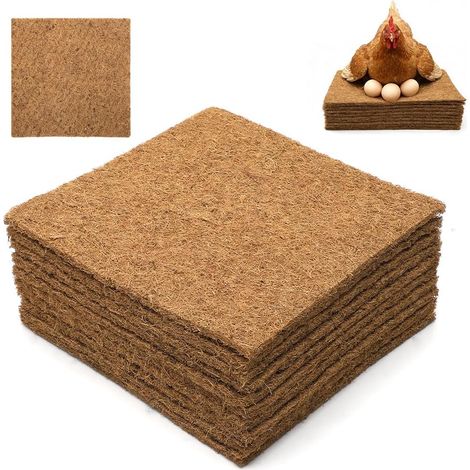 Lot de 10 tapis de nidification en fibre de coco naturelle pour poulailler - 30 x 30 cm - Réutilisables, absorbants et hygiéniques pour pondre des œufs et garder au chaud (1/5)