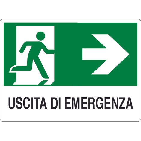 CARTELLO SEGNALETICO USCITA DI EMERGENZA DESTRA  cm. 30x20 10.00 pz
