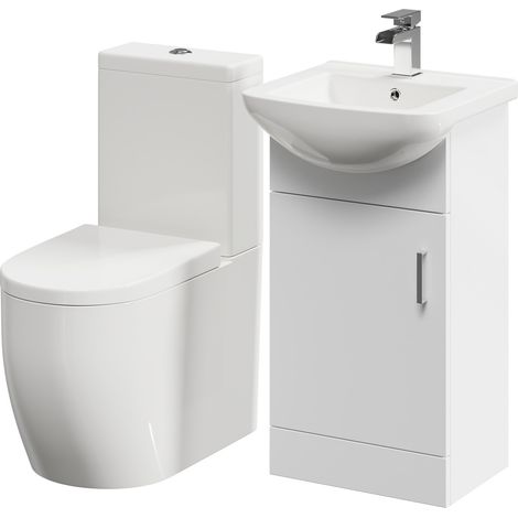 Wholesale Domestic Neiva Gloss White 450mm 1 Door Vanity Unit and Toilet Suite including Darnley Round Toilet (1/5)