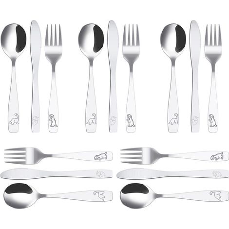 Kinderbesteck Set 15-teilig Edelstahl mit Dinosaurier-Motiv, ab 1 Jahr (1/5)
