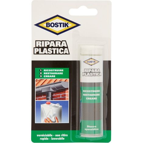 Stucco epossidico in stick ripara plastica Bostik colore grigio chiaro