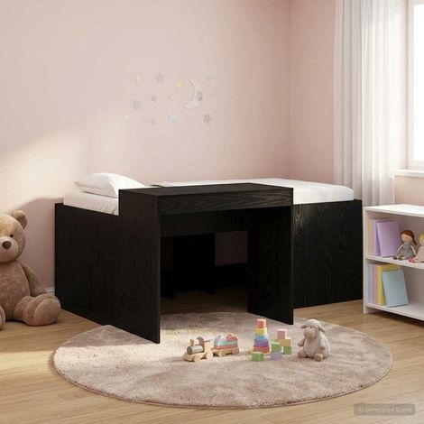 Cama alta para niños con escritorio Negro Madera de ingeniería
