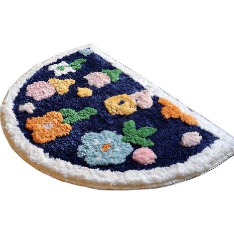Alfombra semicircular adorable de 40 x 60 cm (imitación cachemir) con estampado de dibujos animados/anime, antideslizante y absorbente, alfombra de acabado, alfombra de baño, alfombra de entrada. (1/4)
