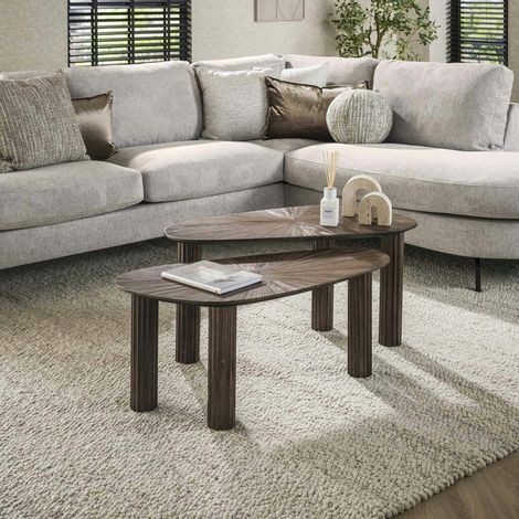 Table basse organique en bois de teck forme galet (lot de 2) YOGY (1/4)