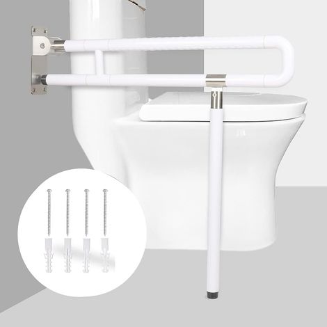 Barre D'appui Wc,Barre Support Mural,Barre Dappui Wc Handicapé,arre D'appui Douche Pliable Salle Avec Un Anneau Lumineux,Rotation Verticale à 90°,pour Salle de Bains,handicapés (blanc, 75cm) (1/5)