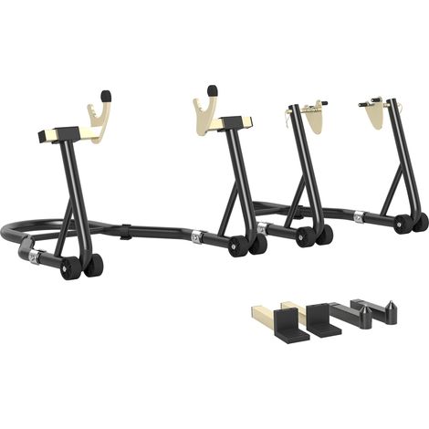 Béquille roue avant arrière charge 390 kg béquille d'atelier moto bras réglable en acier, fourche en forme de U + L noir