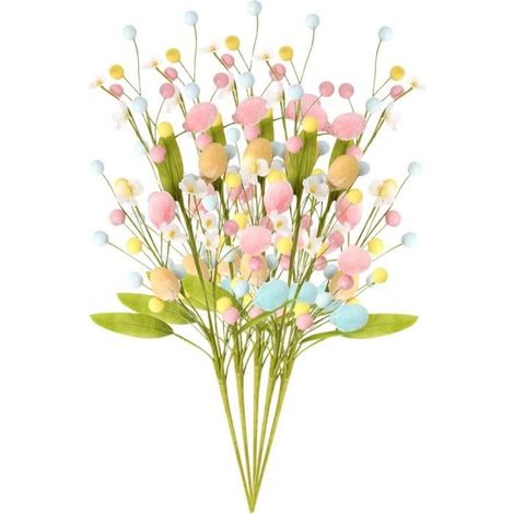 Fleur De Pâques Artificiel, Arbre De Pâques Deco avec 5 Branches d\'Œufs De Pâques, Tiges Florales De Printemps, Fausse Fleur (1/4)