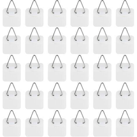 Lot de 30 Crochet Autocollant pour Tableau, Crochets Muraux Adhésifs pour Cadres Photos, Accroches Solides 5kg Maximale, Installation Facile sans Outils (Petit Carré) (1/5)