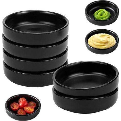 Set di 6 ciotoline in ceramica per salse, ciotoline nere per sushi e altre salse. (1/5)