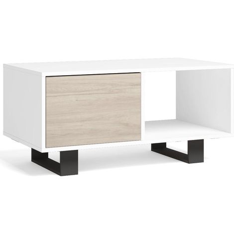 Skraut Home - Tavolino con ante, sala da pranzo, modello WIND, colore struttura Bianco, colore porte Rovere, misure 92x50x45cm altezza. (1/3)