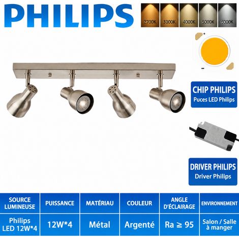 Plafonnier spot COB 4 têtes 4x12W base rectangulaire trompette 5000K 4 470 80mm 5000k 500 g – Livraison gratuite