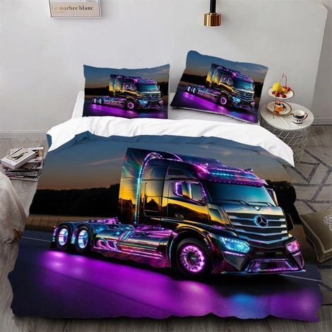 Bettwäsche 200x200cm LKW-Motiv 3D-Druck Mikrofaser Set 3-teilig