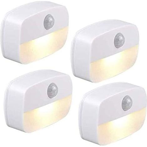 Veilleuse LED Automatique [Lot de 4],Lampe de Nuit Murale avec Détecteur de Mouvement autocollante,Veilleuse Murale pour Salle de Bains,Chambre,Couloir [Classe énergétique A++] (Blanc chaud) (1/5)