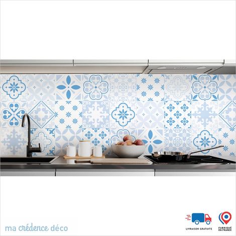 Crédence : Carreaux ciment classique 2 - Couleur Bleu mer - Alu composite - 120 - 60 (1/3)