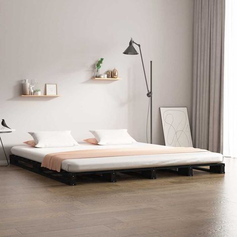 Cama de palets madera maciza pino negra 120x190 cm (1/5)