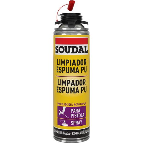 Soudal – Nettoyant mousse fraîche 500ml – Élimination des taches de mousse PU – Entretien pistolet à mousse – Aérosol à base de solvant
