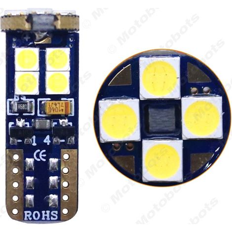 Bandeau lumineux LED T10 3030 à 12 LED pour stationnement de voiture, décodeur Canbus, éclairage de plaque d'immatriculation, blanc. (1/4)