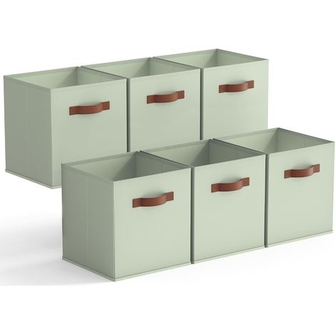 Caisses de Rangement 33x33 cm, Lot de 6 Cubes de Rangement Pliables en Tissu avec Poignées, Paniers et Boîtes de Rangement Étagère, Cube Rangement Pliable, Vert sauge (1/5)