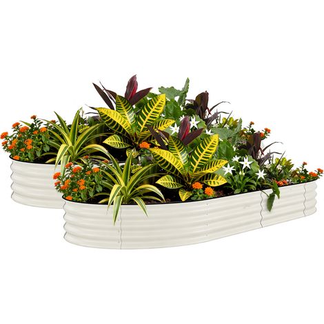 Lot de 2 bacs à fleurs surélevés en acier galvanisé – grands jardinières extensionérieures, antirouille, bandes anti-coupure, montage facile – Potager, fleurs, herbes – Beige amélioré, 300x120x45cm (1/5)