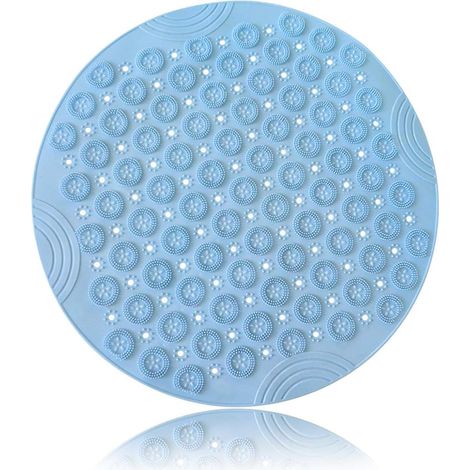 Tapis de bain rond antidérapant tapis de massage de baignoire anti - moisissure (bleu clair) (1/5)