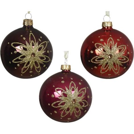 Palline rosse decorazione per albero di natale da 8 cm, confezione da 6 pezzi (1/2)