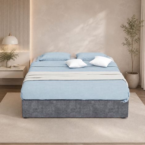 Letto contenitore 140x200 cm grigio in velluto olandese con pistoni a gas DESVIAE (1/5)