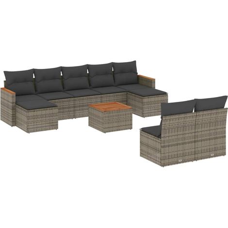 Maison Exclusive - Set Divano da Giardino 10 pz con Cuscini Grigio in Polyrattan (1/5)