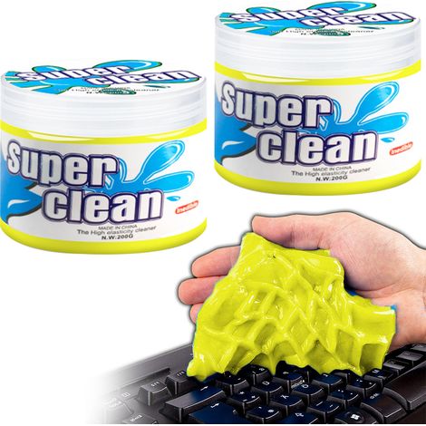 Lot de 2 pâtes nettoyantes anti-poussière, nettoyant clavier, slime collant universel pour nettoyer ordinateurs portables, grilles d'aération de voiture, imprimantes et calculatrices. (1/5)
