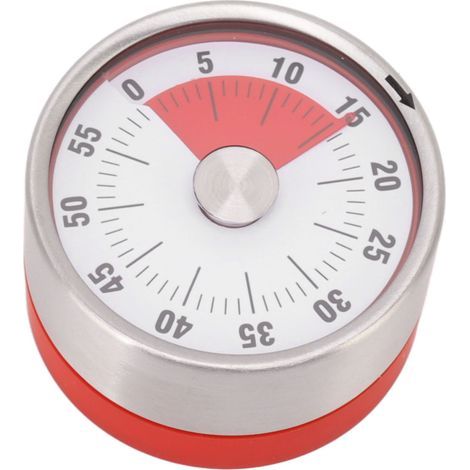 Roter, magnetischer mechanischer Küchentimer aus Edelstahl, ideal für Studenten. (1/5)