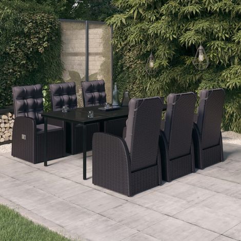 7-tlg. Garten-Essgruppe mit Kissen Schwarz vidaXL