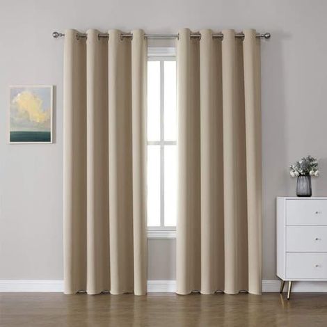 Rideaux occultants (1 pièce) - Avec anneaux de suspension - Chambre et salon - Couleur unie - Haute qualité - Bleu canard - 1,32 m x 2,74 m (1/5)