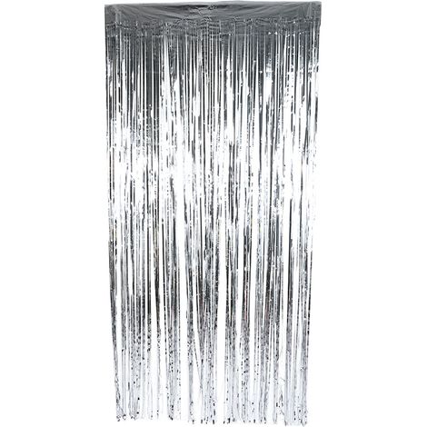 Rideau à franges réutilisable argenté de 200 cm, idéal pour anniversaire, mariage ou fête. Décoration suspendue pour porte ou chambre. (1/3)