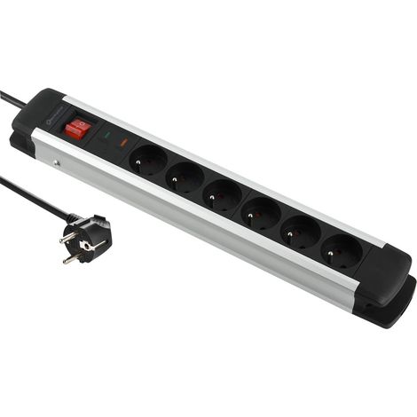 Electraline 35436 Alu-Line - Blocco multipresa a 6 prese con corpo in alluminio e protezione contro le sovratensioni, 2 m, colore: Nero (1/5)