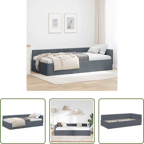 vidaXL Canapé convertible - Cadre de lit d'angle Gris foncé 90 cm x 190 cm Velours (1/5)