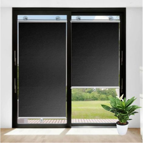 Store Enrouleur Occultant À Ventouse, Rouleau Pare-Soleil sans Perçage, Temporaire 30/45/58/65/70cm, Thermique pour Fenêtres Portes,Black-65x125cm/26 49in Black 65l x 65L cm (1/5)
