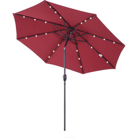 Outsunny – Parasol lumineux octogonal inclinable 2,75 m – Éclairage LED solaire – Métal et polyester haute densité 180 g/m² – Couleur bordeaux