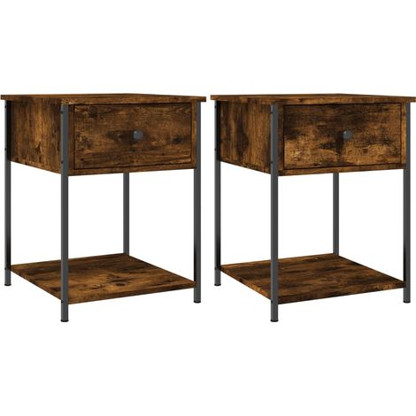 Set di 2 comodini con cassetto e ripiano 44 x 45 x 58 cm MDF marrone e ferro DEC035142